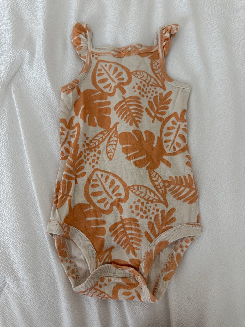 Carter's Tan and Orange Leaf Print Ruffle-Strap One-Piece